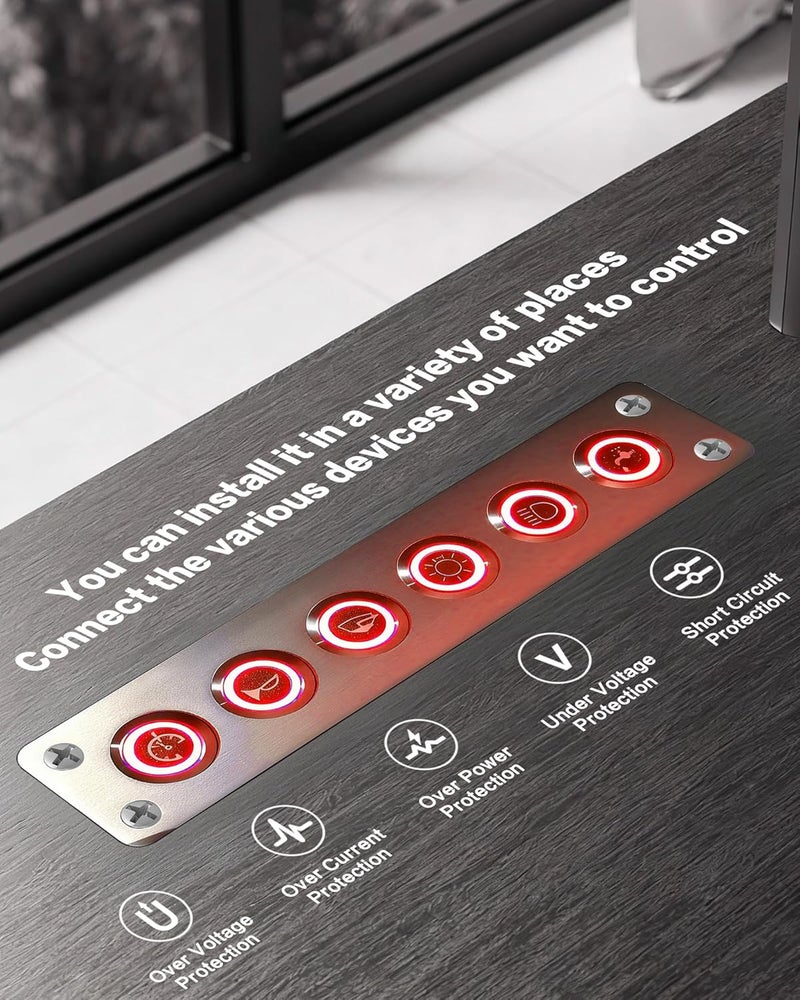 IZTOSS 6 Gang Aluminum Marine Rocker Switch Panel - Pre-Wired with Red LED Indicator, 12-24 V Multi-Function Rocker Switch - Ideal for Marine motorhomes, Yachts - Image 5